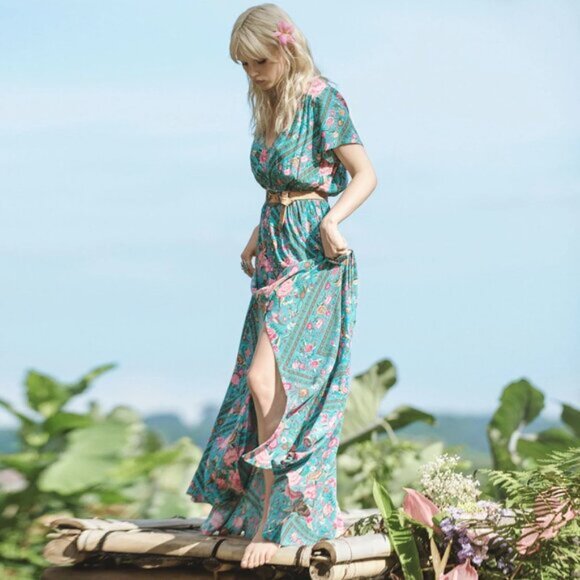 Spell & the Gypsy Collective Babushka Turquoise Maxi Dress Gown Size XS b180E - Picture 5 of 10